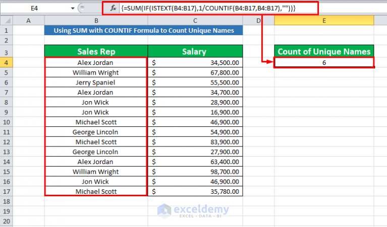 How To Count Unique Names In Excel 5 Methods Exceldemy 6850