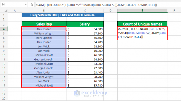 How To Count Unique Names In Excel 5 Methods Exceldemy 4420