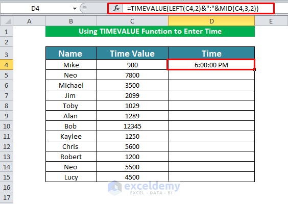 How to Enter Time in Excel (5 Methods) - ExcelDemy