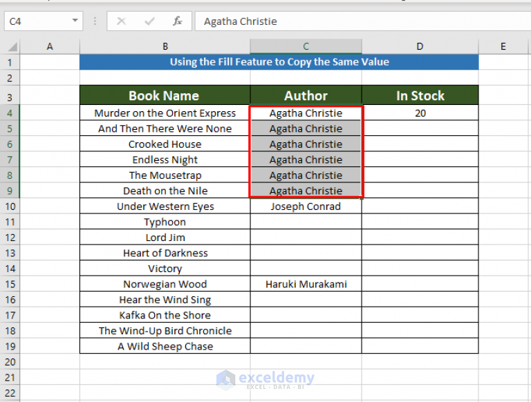 How To Copy The Same Value In Multiple Cells In Excel 4 Methods 