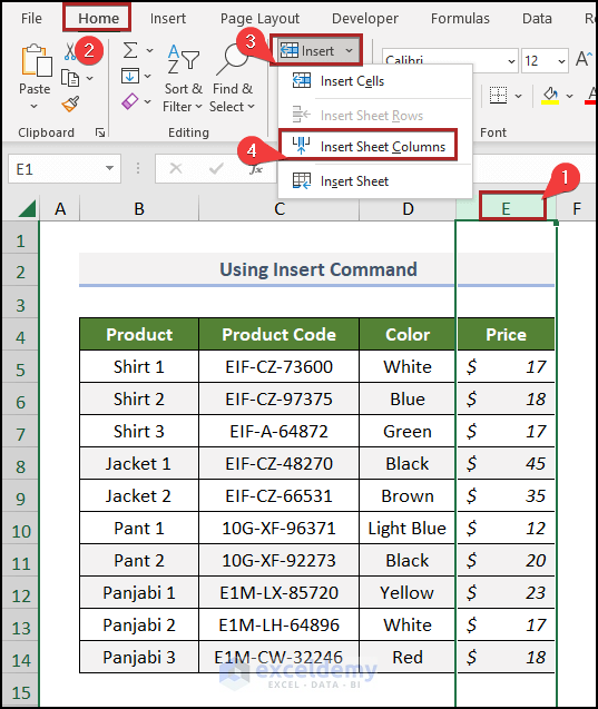 How To Insert A Column In Excel 6 Easy Ways Exceldemy 7540