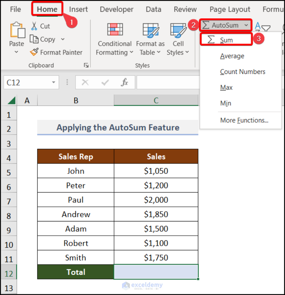 How to Sum a Column in Excel (10 Easy Methods) - ExcelDemy