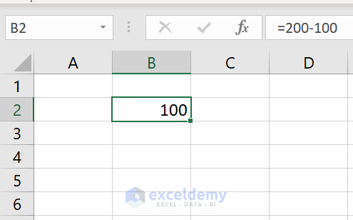 subtraction formula in excel