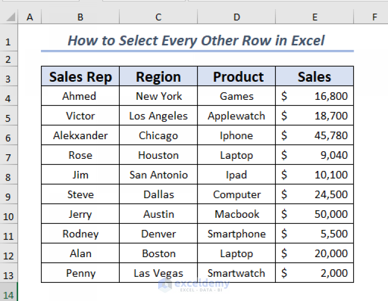 how-to-select-every-other-row-in-excel-6-easy-ways