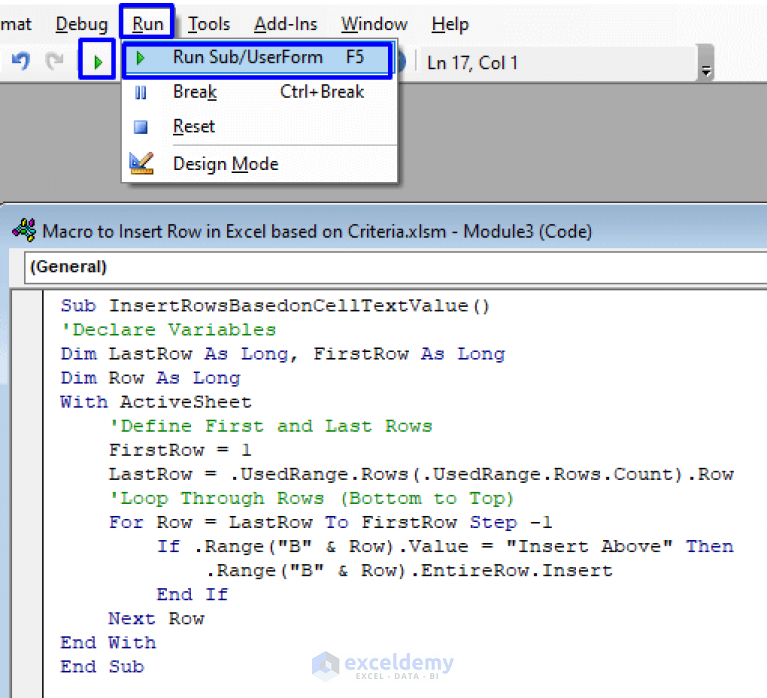 vba-macro-to-insert-row-in-excel-based-on-criteria-4-methods