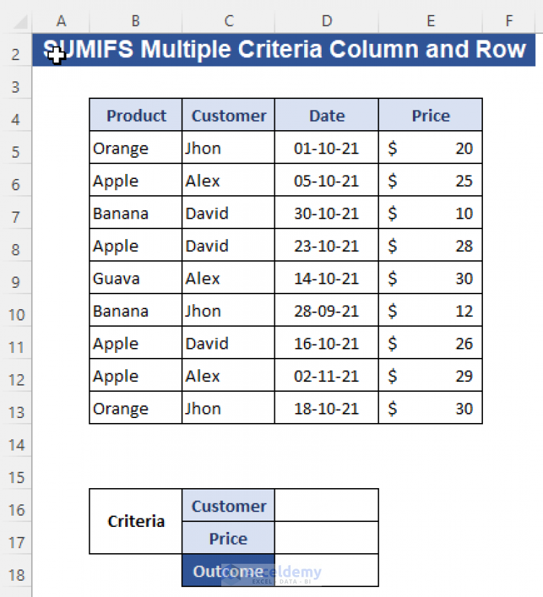 sumifs-with-multiple-criteria-along-column-and-row-in-excel