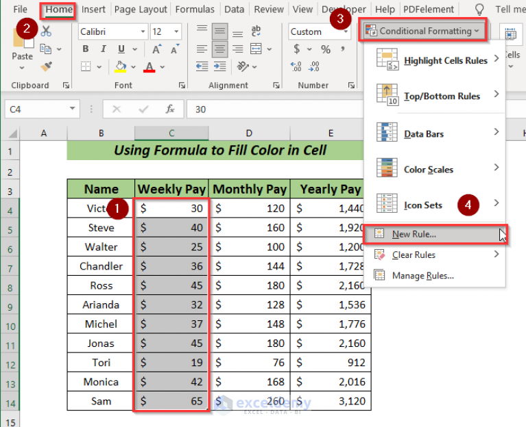 How To Fill Color In Excel Cell Using Formula 5 Easy Ways Exceldemy 9276