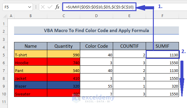 How To Apply Formula Based On Cell Color In Excel 5 Easy Ways 