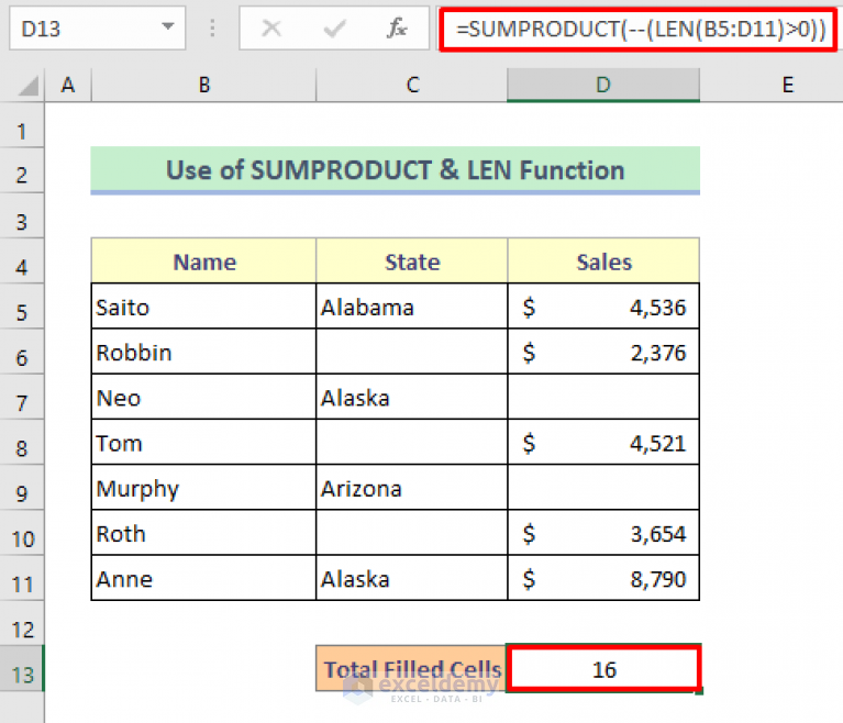 How To Count Filled Cells In Excel 5 Quick Ways Exceldemy 3825