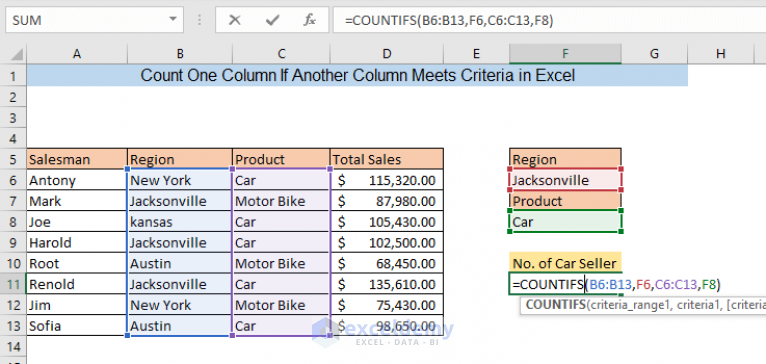 Count One Column If Another Column Meets Criteria In Excel 4 Suitable Ways Exceldemy 7203