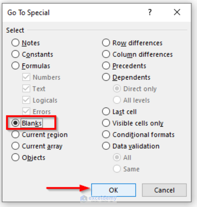 How To Fill Blank Cells With Value Above In Excel 4 Easy Methods 8321