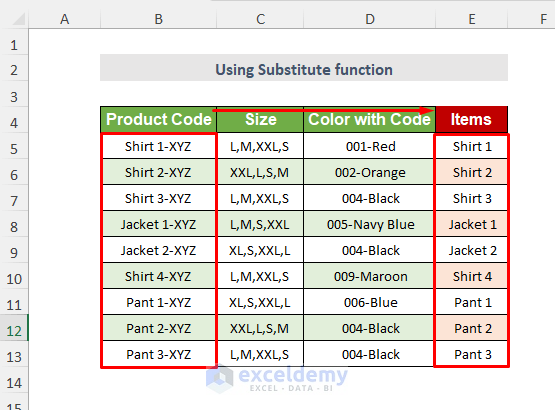 SUBSTITUTE function