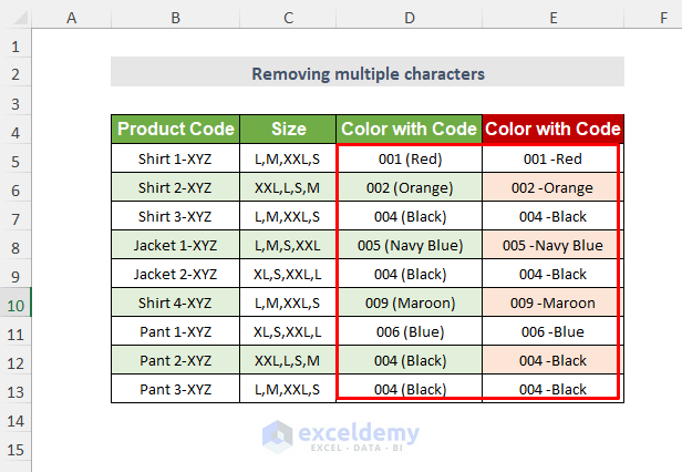 removing multiple characters