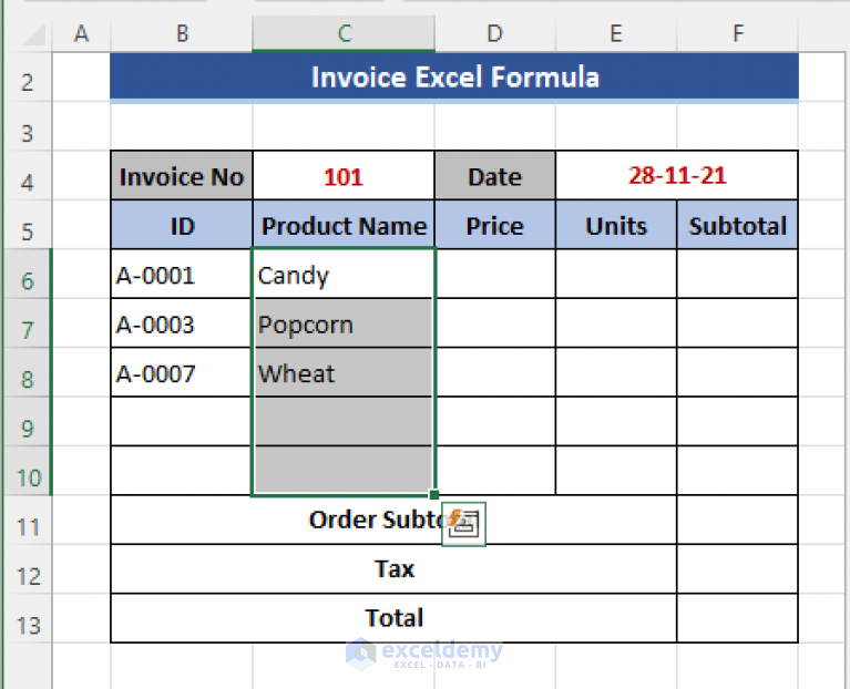 Invoice Excel Formula - ExcelDemy