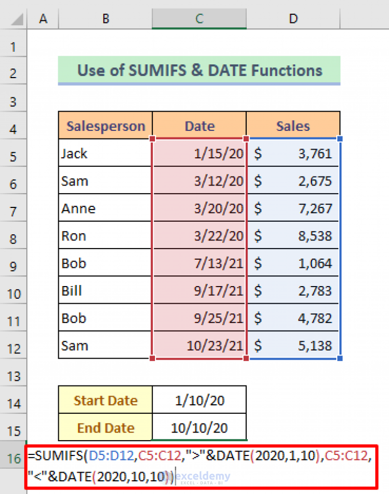 How To Use Sumifs For Date Range With Multiple Criteria 7 Ways 5084