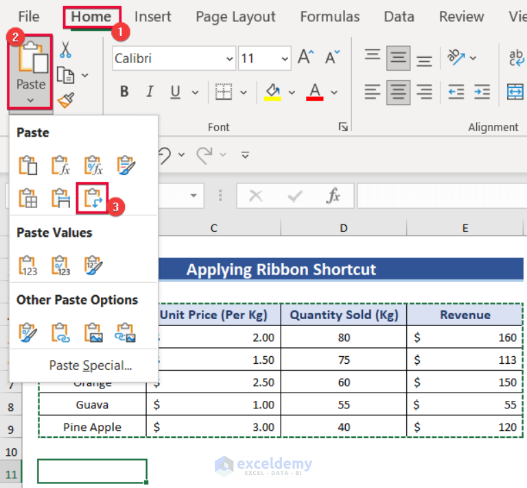 How to Paste Transpose in Excel Using Shortcut (4 Easy Ways) - ExcelDemy