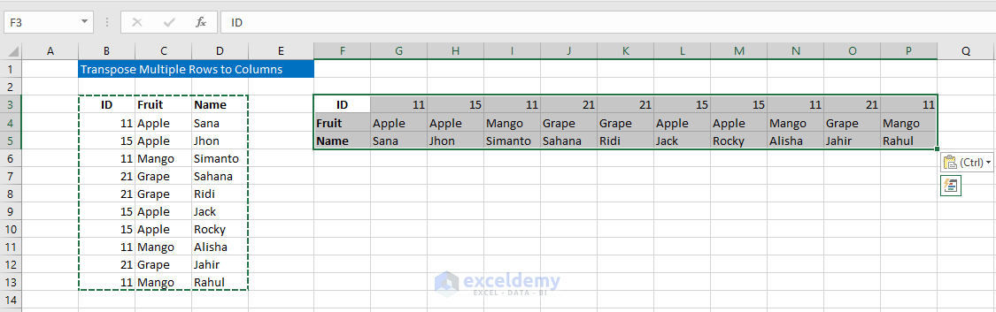 Transpose Multiple Rows To Single Column Excel