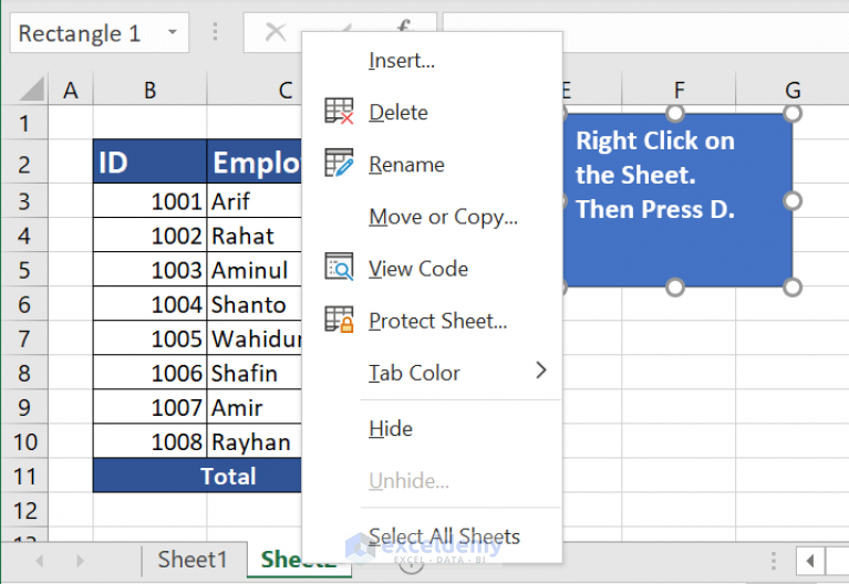 How To Delete A Sheet In Excel 5 Ways Exceldemy 5814