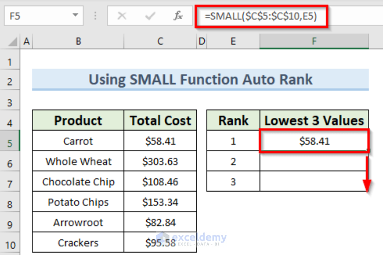 How to Find Lowest 3 Values in Excel (5 Easy Methods)