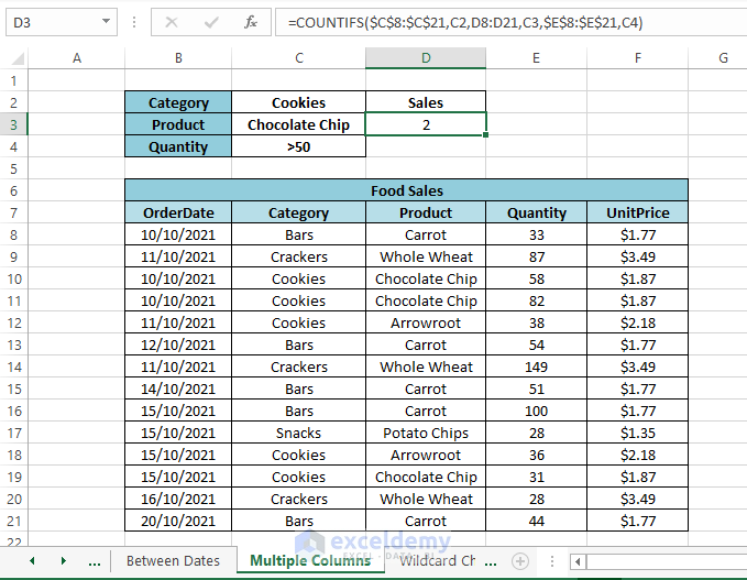 COUNTIFS with Multiple Criteria (5 Easy Methods) - ExcelDemy