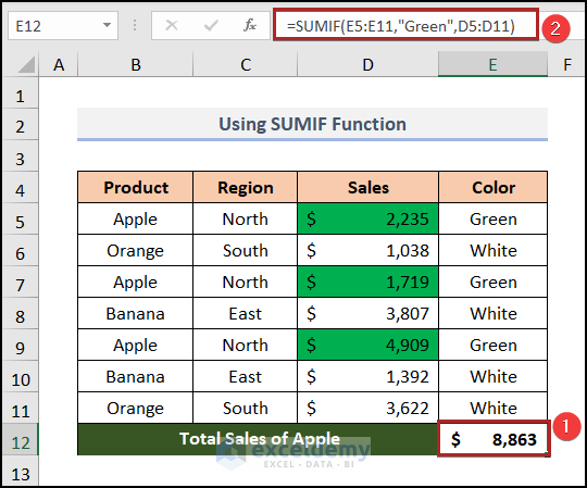 how-to-sum-colored-cells-in-excel-without-vba-5-ways