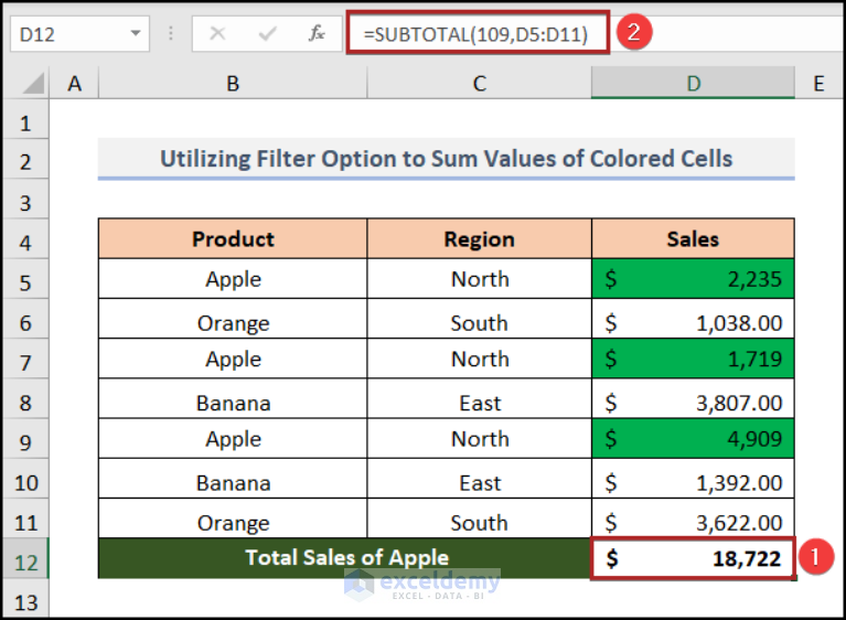 How To Sum Colored Cells In Excel Without VBA (5 Ways)