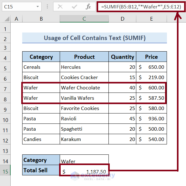 How To Sum If Cell Contains A Text In Excel 6 Suitable Examples 