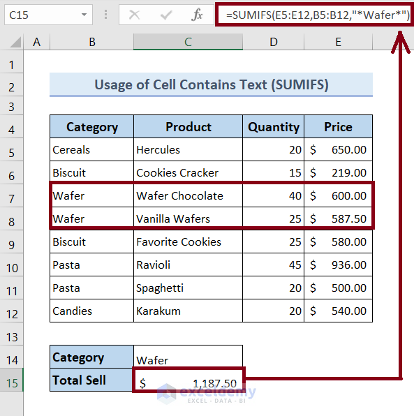 How To Sum If Cell Contains A Text In Excel 6 Suitable Examples 