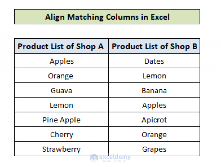 How To Align Matching Values In Two Columns In Excel