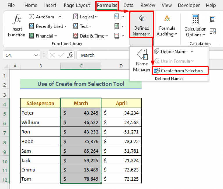 Define Names With The Create From Selection Tool In Excel 2 Examples 