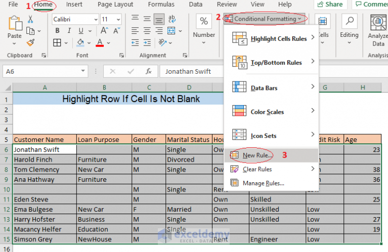 How to Highlight Row If Cell Is Not Blank (4 Methods) - ExcelDemy