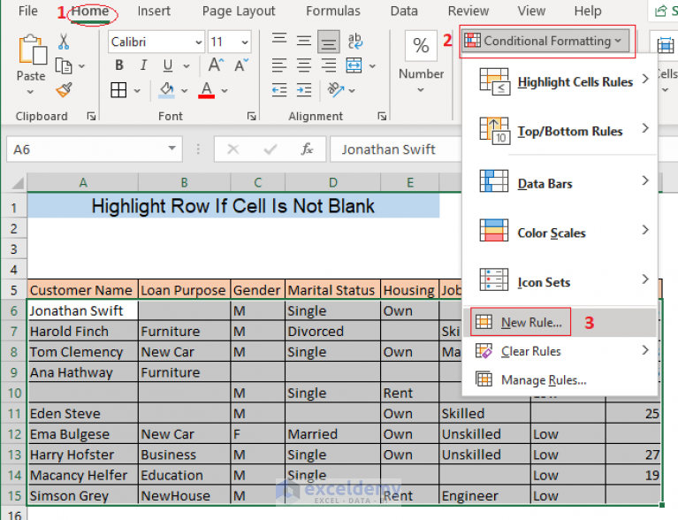 How To Highlight Row If Cell Is Not Blank (4 Methods) - Exceldemy