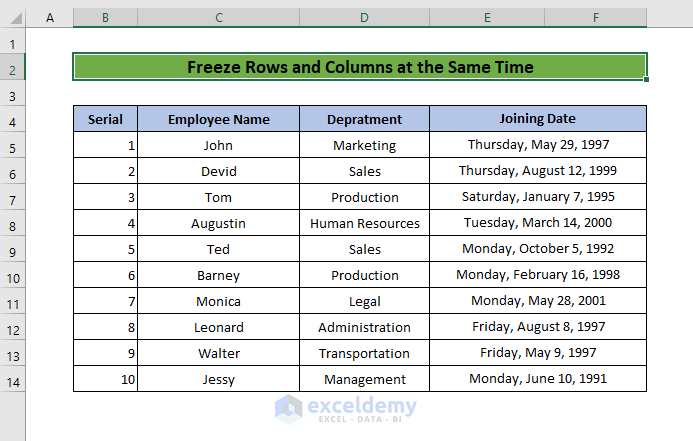 How To Freeze Rows And Columns At The Same Time In Excel ExcelDemy