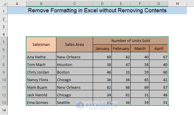 how to clear formatting in excel without clearing contents