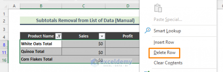 remove subtotals from pivot table