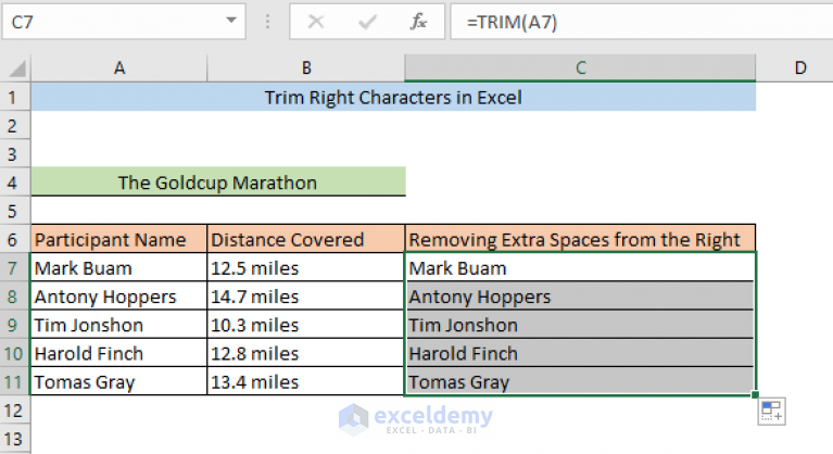 Trim Right Characters and Spaces in Excel (5 Ways)