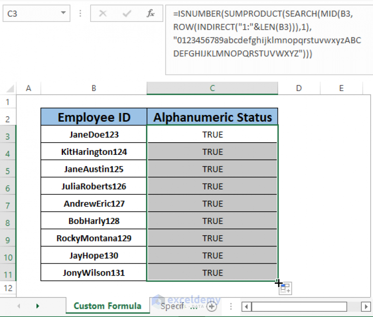 Excel Data Validation Alphanumeric Only (Using Custom Formula)