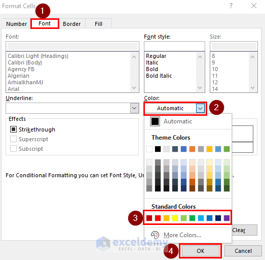 Change Font Color Based On Value Of Another Cell In Excel