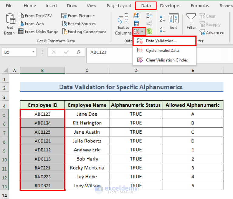 How to Perform Data Validation for Alphanumeric Only in Excel