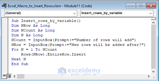 How To Insert Rows With VBA Macro In Excel (8 Suitable Examples)