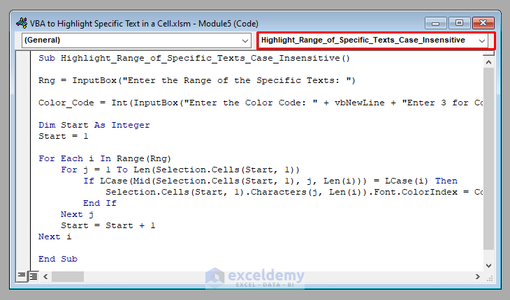 Excel VBA To Highlight Specific Text In A Cell 6 Ways ExcelDemy