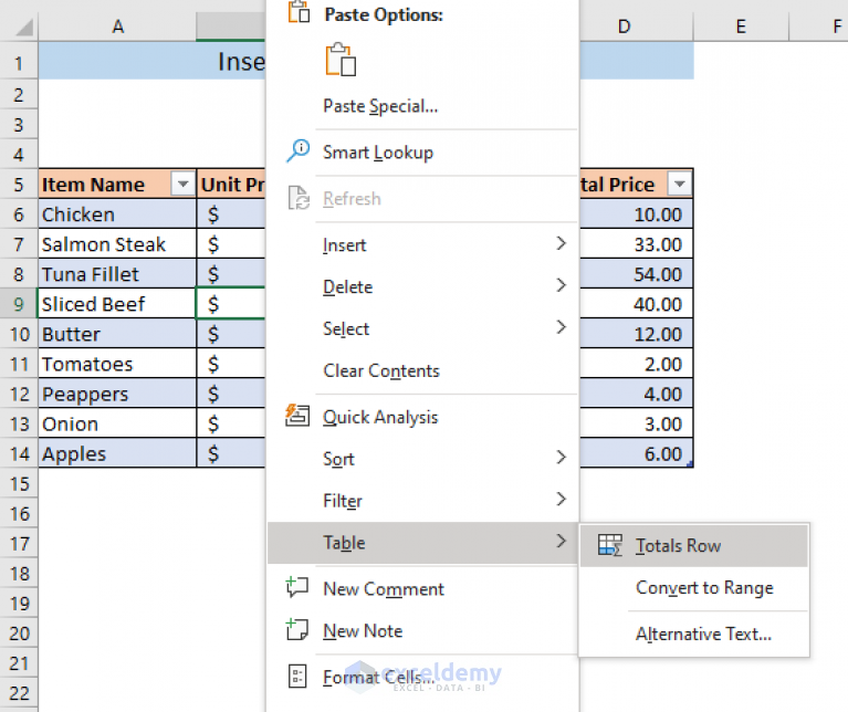 How to Insert a Total Row in Excel (4 Easy Methods) - ExcelDemy