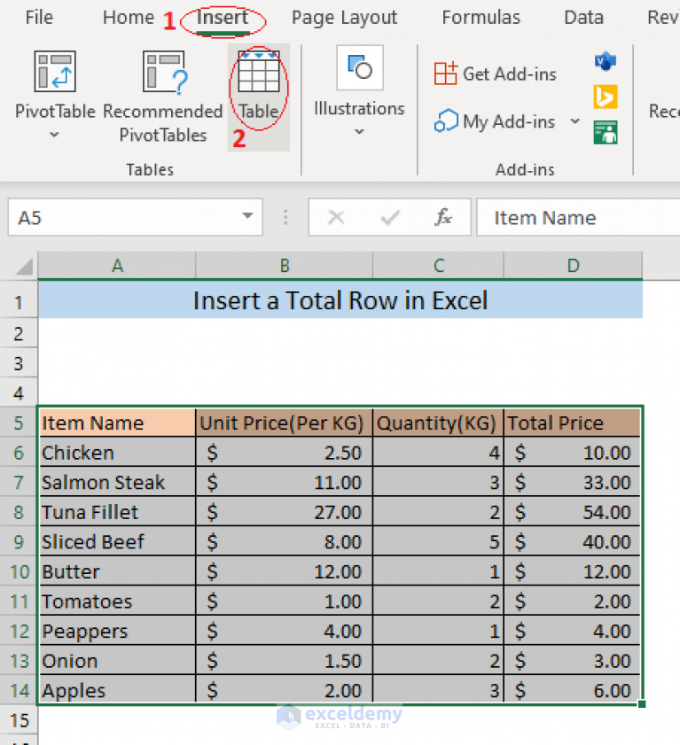 How To Insert A Total Row In Excel 4 Easy Methods ExcelDemy