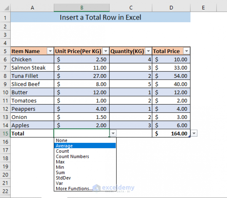 How To Insert A Total Row In Excel 4 Easy Methods ExcelDemy