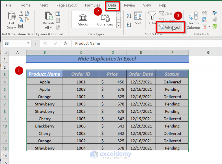 How to Hide Duplicates in Excel (4 Ways) - ExcelDemy