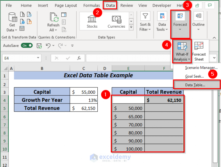 Example of Excel Data Table (6 Criteria) - ExcelDemy