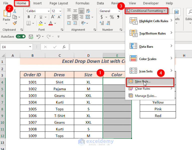 How to Create Excel Drop Down List with Color (2 Ways) - ExcelDemy