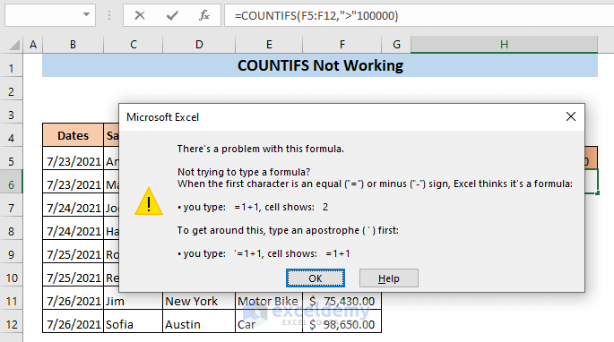 Countifs Function Not Working