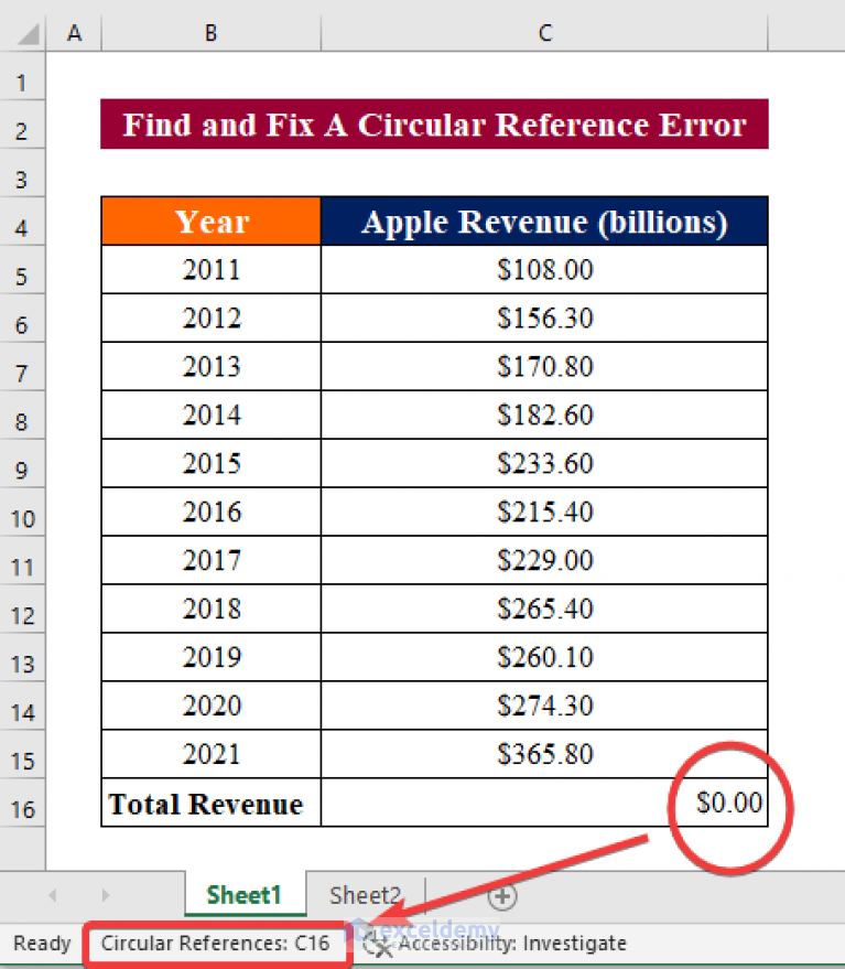 how to fix circular reference in excel