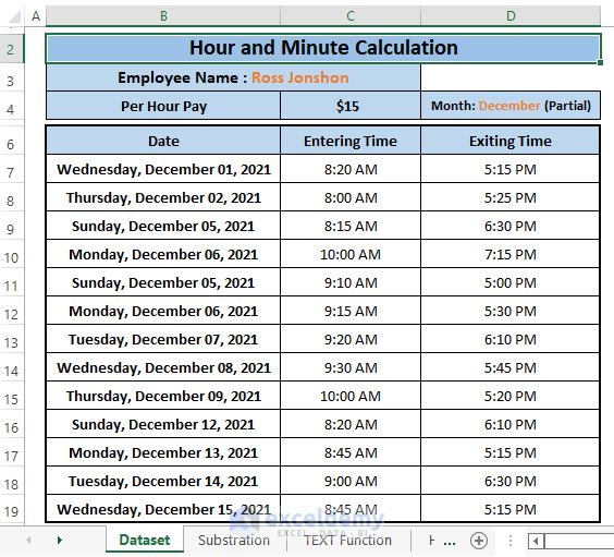 How To Calculate Hours And Minutes For Payroll Excel 7 Easy Ways 